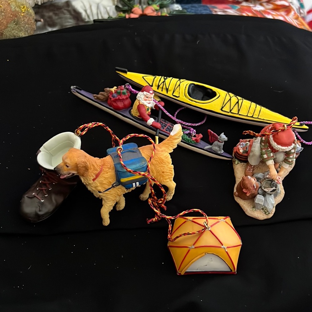 Vintage 6 Christmas camping ornaments